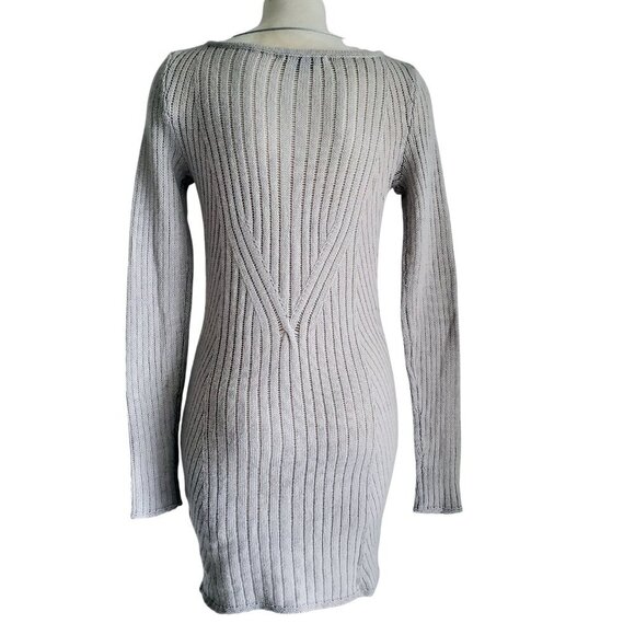 Armani Exchange Sweater Dress Wool Blend Open Weave Gray Long Sleeve Mini Size S - Picture 4 of 11